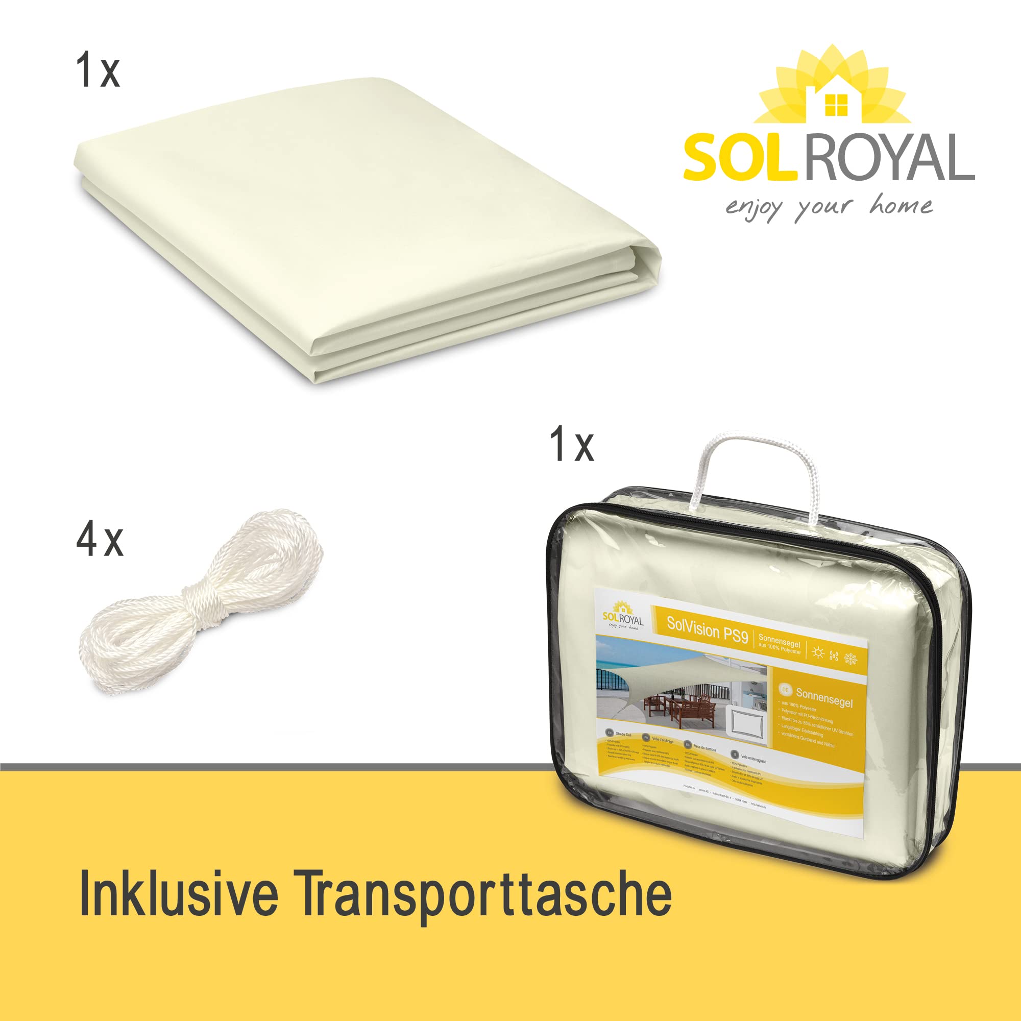 Sol Royal Sonnensegel rechteckig Wasserdicht 3x4m Terrasse – Sonnensegel Balkon Segeltuch UV Sonnenschutz Garten Pool Camping Sonnenschutz Segel Creme – PS9