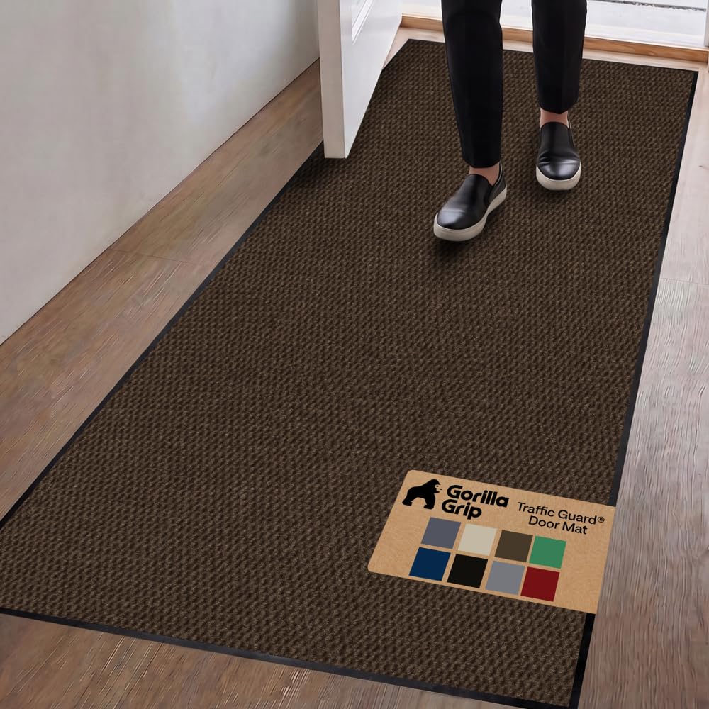 GORILLA GRIP Traffic Guard Indoor Outdoor Heavy Duty Door Mat, 70x24 Brown