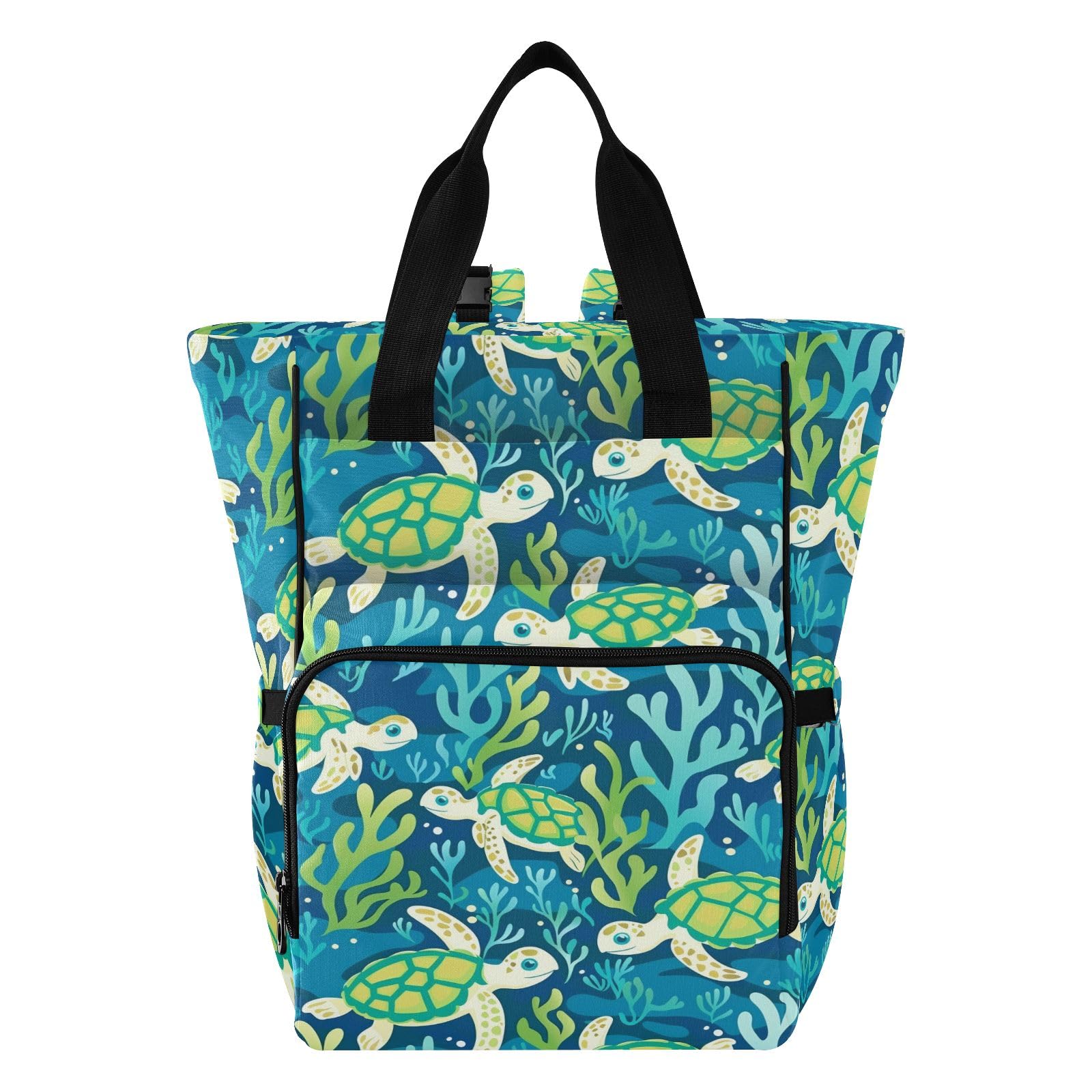 Mnsruu Green Turtles Seaweed Baby Diaper Bag Zaino Grande Borsa Impermeabile Viaggio Pannolino Borse per Mamme e Papà