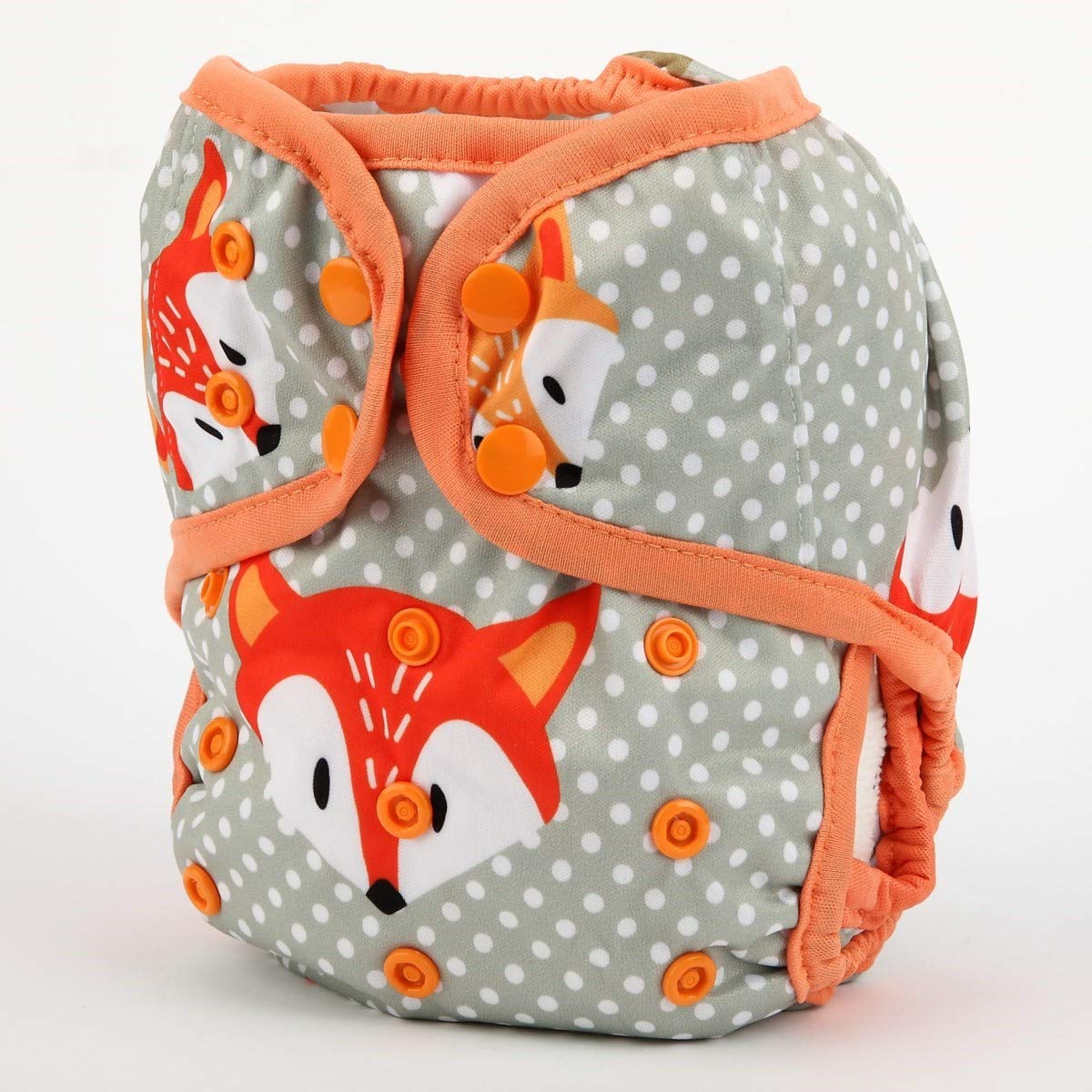 One Size Cloth Diaper Cover Snap with Double Gusset (Dots Fox) - Image 2