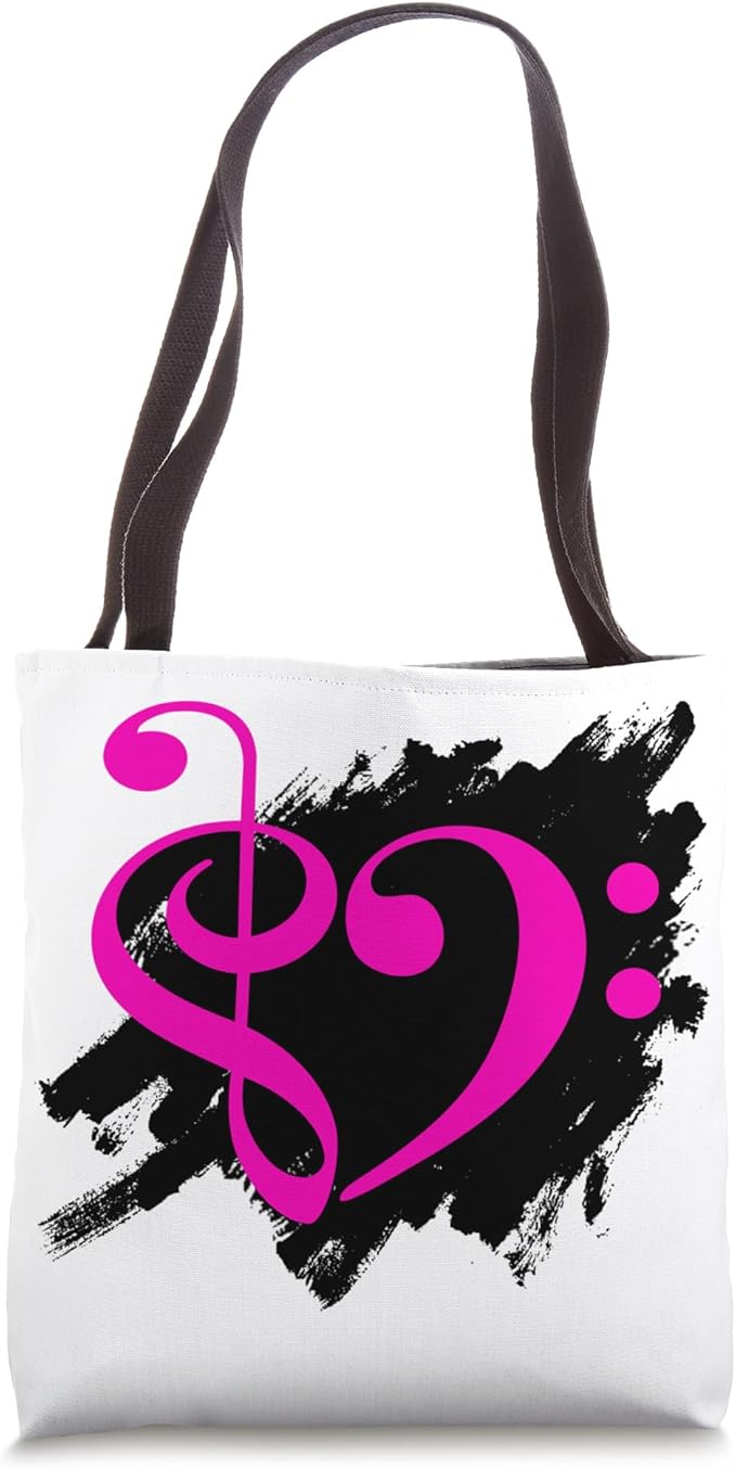 Treble and Bass Clefs Musical Heart on Grunge Brush Strokes Tote Bag