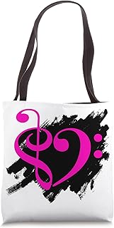 Treble and Bass Clefs Fuchsia Musical Heart Grunge Brush Strokes Tote Bag
