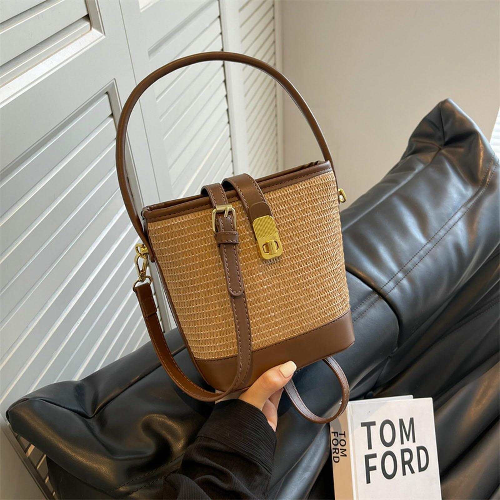 Kleine Umhängetaschen Modische Handgewebte Tasche Für Damen, Strohtasche, Umhängetasche, Messenger Bag, Lässige Beuteltasche-Khaki