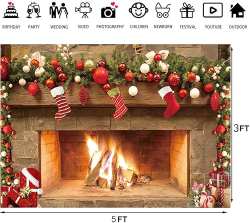Miniatura 4 de LTLYH Telón de fondo de estudio fotográfico para chimenea de Navidad de 5 x 3 pies, para estudio fotográfico, árboles de Navidad, regalos de