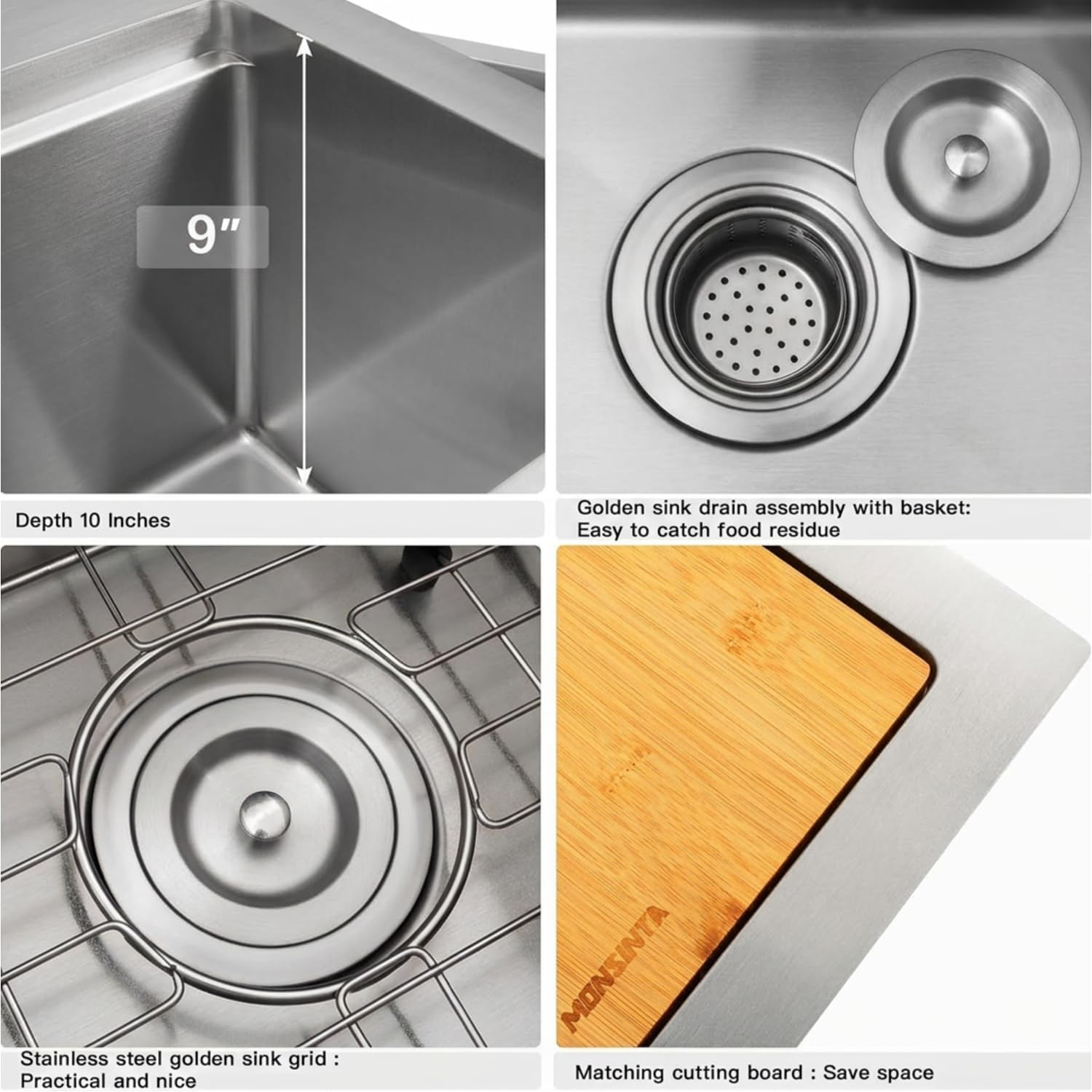 Drop In Bar Sink,15x15 inch Bar Sink Small Kitchen Sink, 16 Gauge Stainless Steel Topmount RV Sink Prep Sink