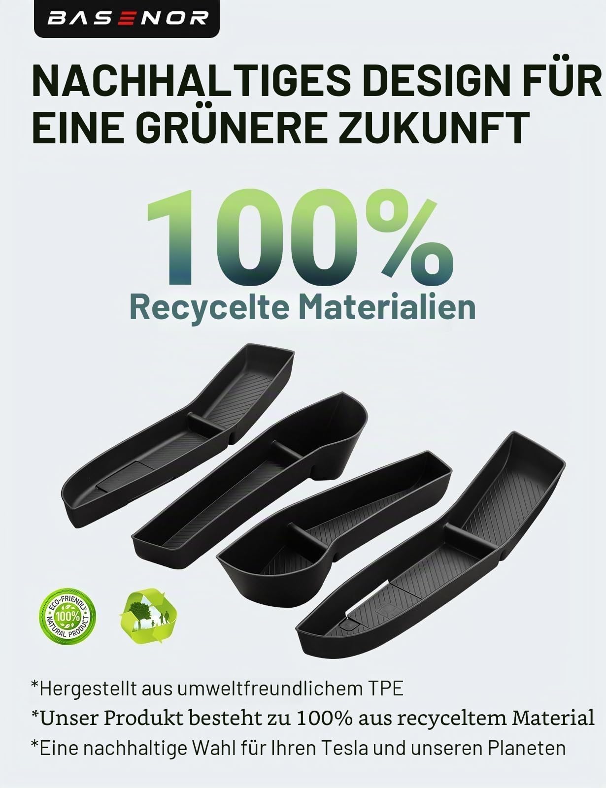 BASENOR 2024-2026 Tesla Model 3 Türseitenaufbewahrungsbox, Türfach-Einsätze, TPE-Organizer-Tray-Schutz für vordere & hintere Seiten, TPE-Zubehör-Set (4 Stück) für Model 3 Highland