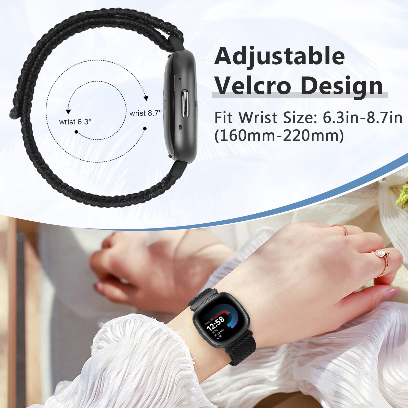 Runostrich Pasek kompatybilny z Fitbit Sense/Fitbit Versa 3, miękki, oddychający, regulowany, nylonowy pasek zastępczy, dla mężczyzn i kobiet