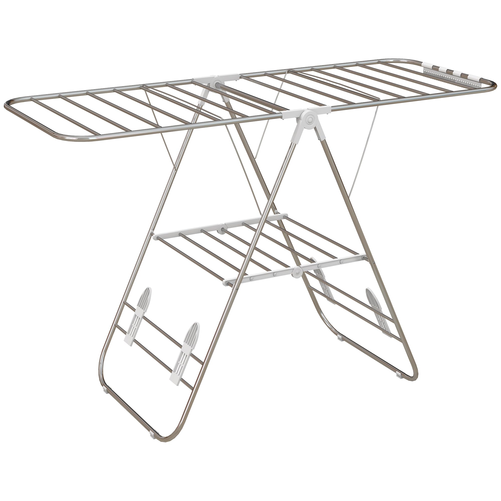 HOMCOM Séchoir à Linge sur Pieds Pliable étendoir 2 Niveaux Ajustables dim. 148L x 60,5l x 98H cm
