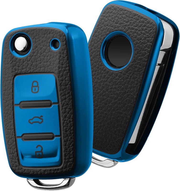 Capa Protetora de Chave Automotiva ELOHEI em TPU Flexível para Volkswagen, 3 Botões, Azul Couro