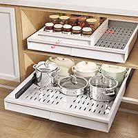 Seinloes 2-Pack Pull-Out Cabinet Organizers for Framed Cabinets: Expandable 13-21"W x 17-24"D, 3-Rail Glide, No-Drill Install, Built-in Handle, White