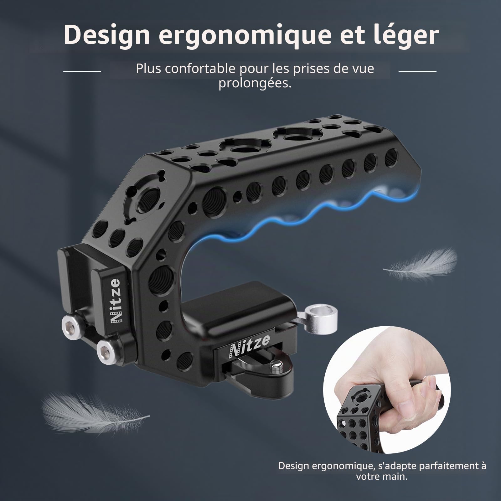 Nitze Poignée Supérieure NATO, NATO Top Handle de Caméra avec Pince QR NATO, NATO Rail et Cold Shoe Adapter pour Caméra, Cage d'Caméra (Lil Stinger Handle) - PA28M-AK