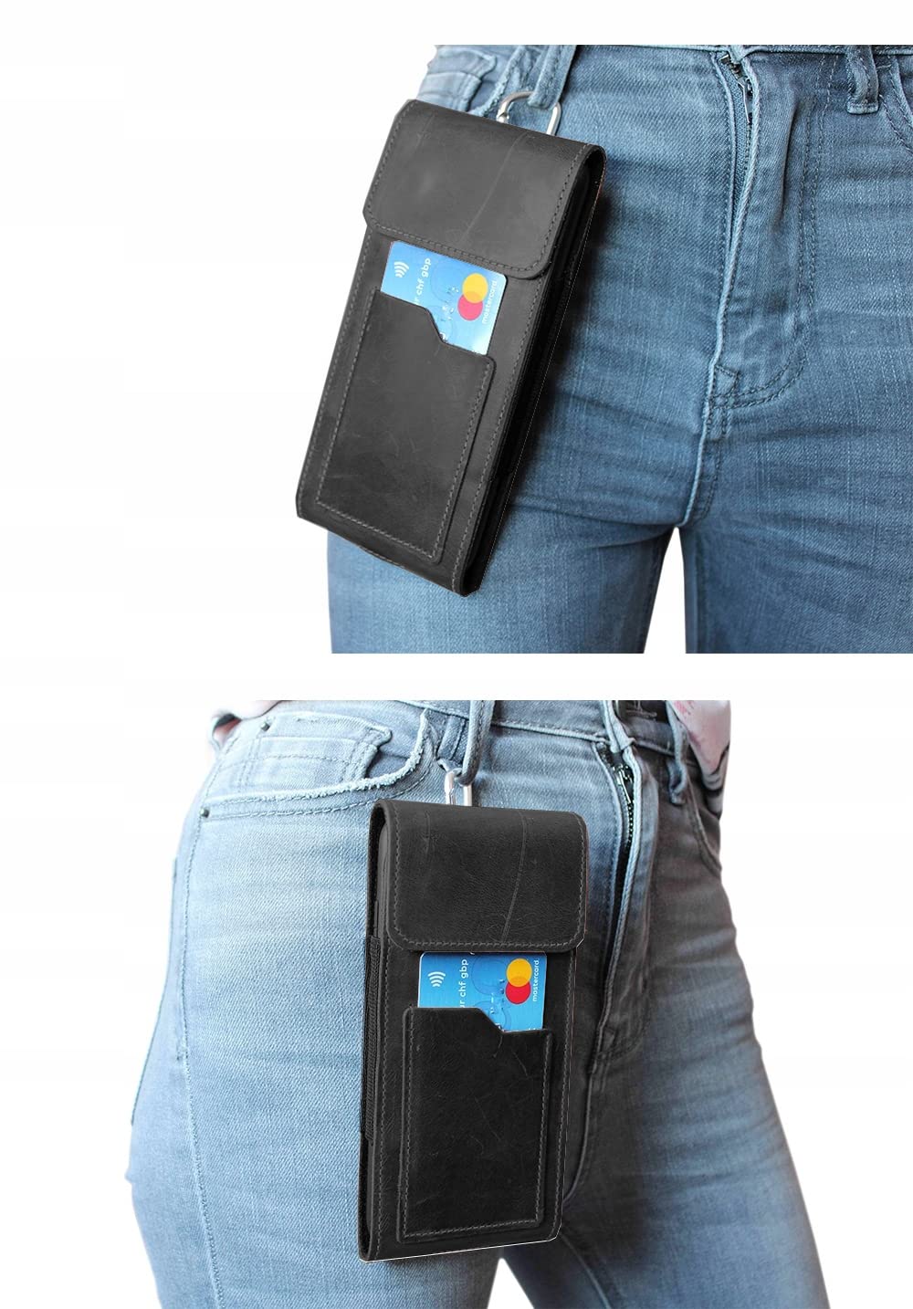 ECHT Leder VERTIKAL Hüft Gürtel Tasche passend für Samsung Galaxy S26 S25 S24 Ultra 5G S23 S22 S21 FE S20 A56 A36 A26 A16 A55 A35 A25 A15 A05 A54 Karabinerhaken Schutz Hülle Lederhülle XL SCHWARZ