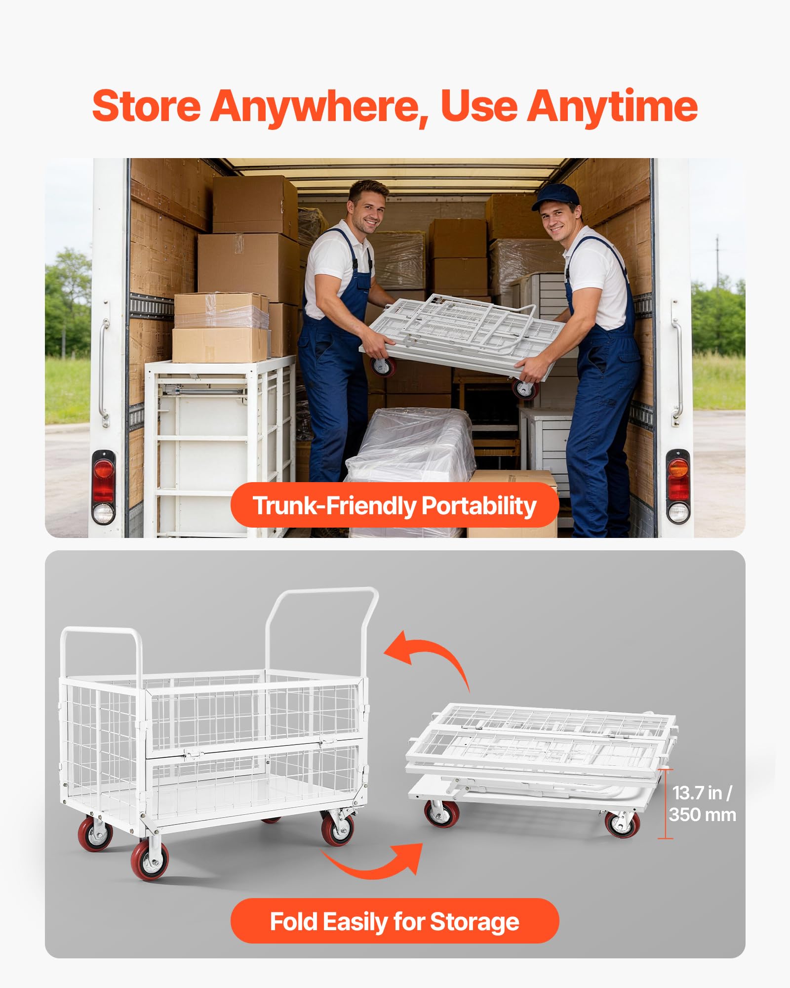 VEVOR Carrello a Piattaforma Cesto con Gabbia, Capacità Carico max. 907,18 kg, Carrello a Pianale Contenitore a Griglia per Trasporto Merci Pacchi Logistica Lavanderia, 1130 x 675 x 1070 mm