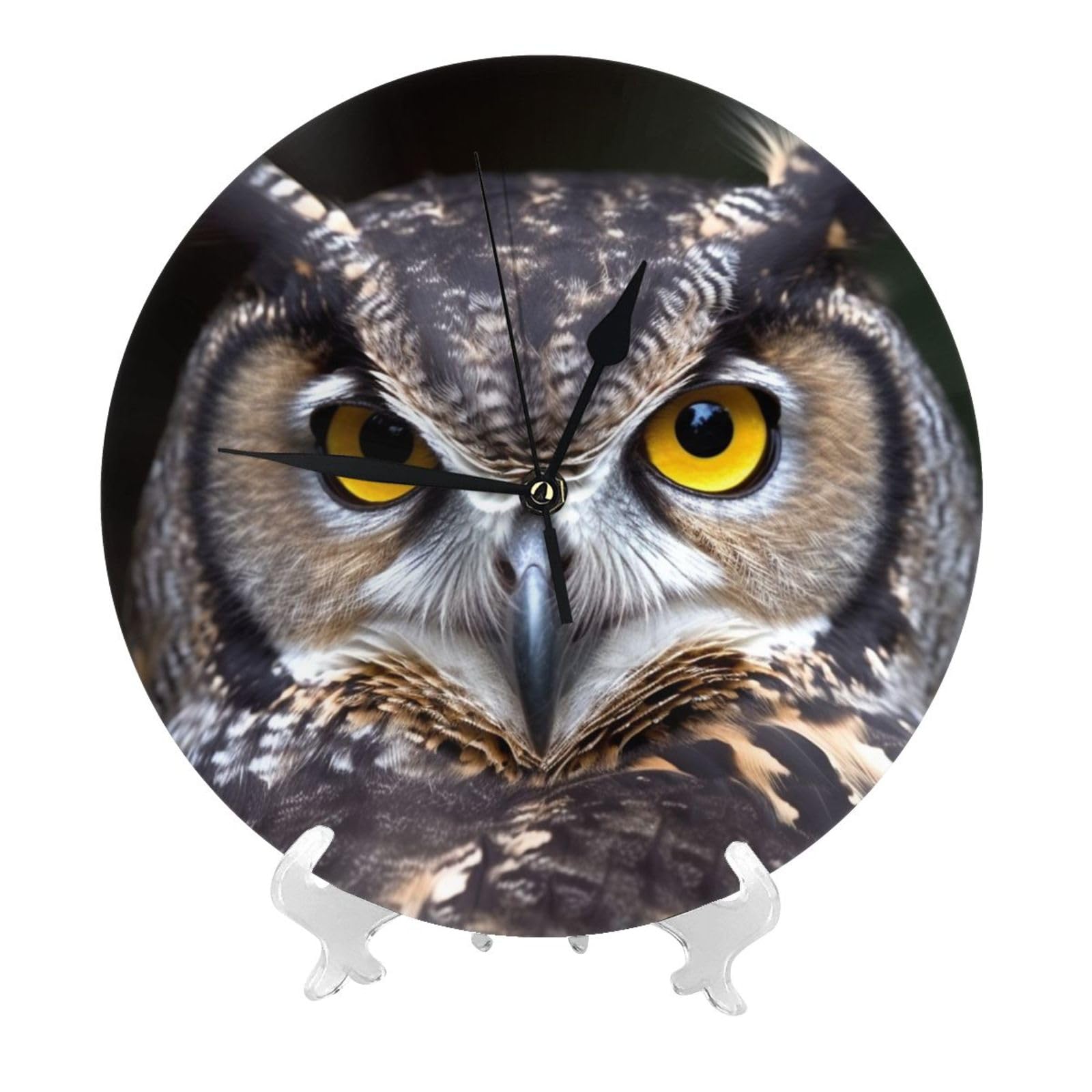 DWVTSLH Yellow Eyed owl Wall Clock 10 Inch Silent Non-Ticking Modern Clocks Battery Operated - Decorative Wall Clocks for Bedroom Living Room Kitchen Office Wall Decor Gift Idea