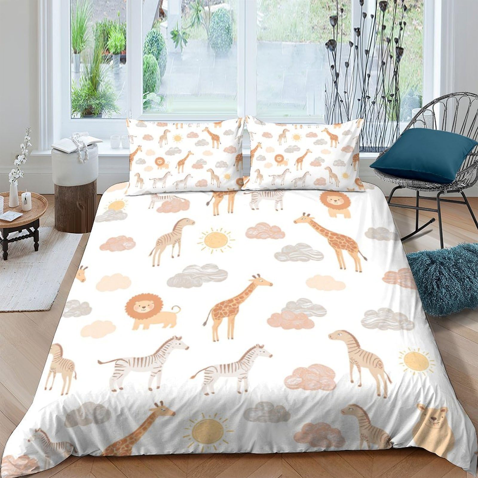 Ctjqhvkz Style-5 3D Printed Giraffe Safari Fitted Sheet Microfiber Soft Breathable Lion Sun Mattress Cover For Bedroom Dorm Decor Single（135X200cm）