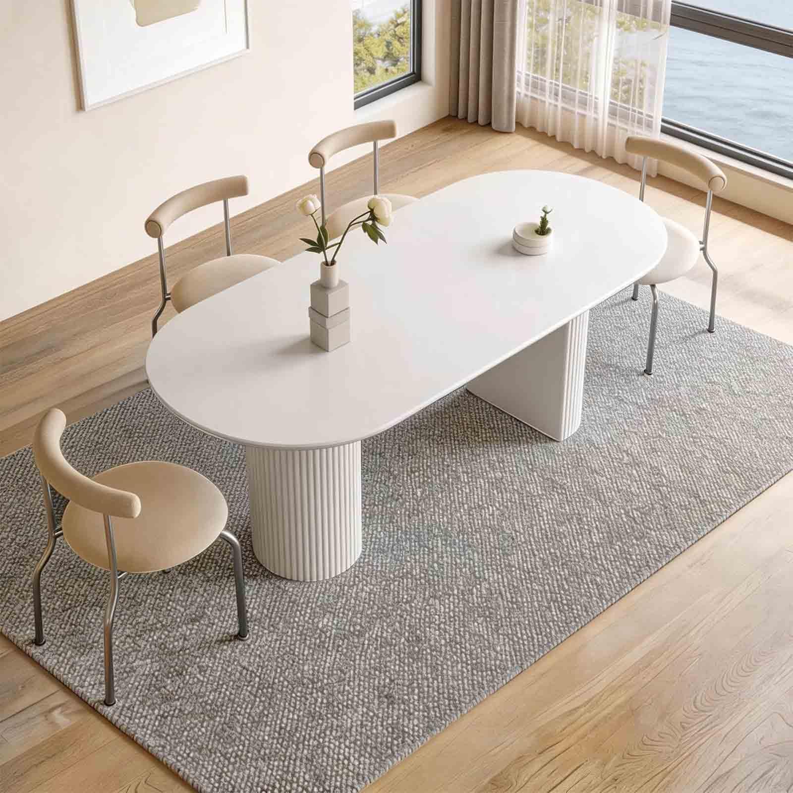 Owalny stół do jadalni dla 4-8 osób, biały stół kuchenny 160 x 80 cm, nowoczesny stół środkowy z falowanymi nogami, oszczędność miejsca meble do jadalni