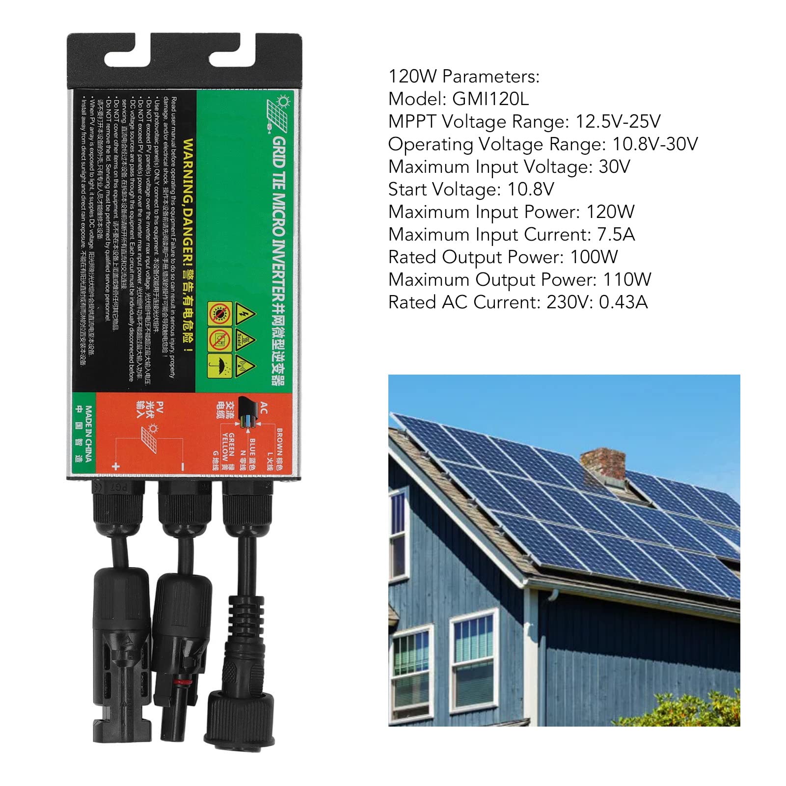 Keenso Micro-onduleur de connexion réseau, énergie d'onde sinusoïdale pure efficace pour petits systèmes solaires, alliage d'aluminium pour utilisation à la maison et au bureau (180 W)