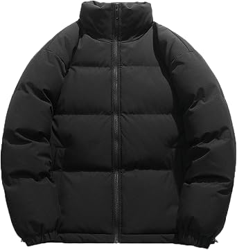 Mens Puffy Quilted Down Jackets Long Sleeve Zip Up Winter Coats Trendy Windproof Hiking Ski Bubble Coat