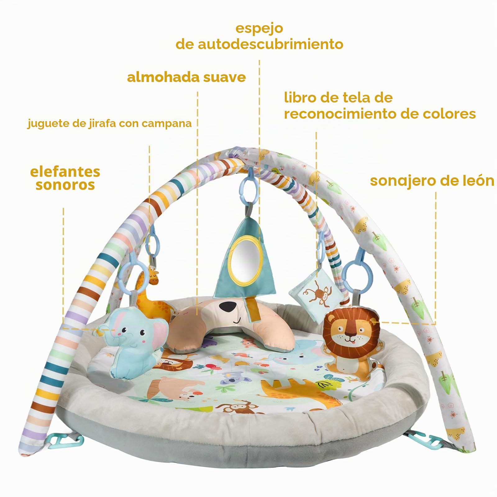 Baby Play Mat, Gym Play Mat for Newborn to 36 Months, with Hanging Toys, Tummy Time Pillow, Comfy Baby Mats, Floor Play, Activity Gym