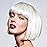 White Bob Wig With Bangs 12 Inch Short Bob wig for Women Short Bob Wigs Synthetic Fiber Bob Wigs and Halloween Cosplay Wig for Daily Life Colorful Wigs With One Cap (White)