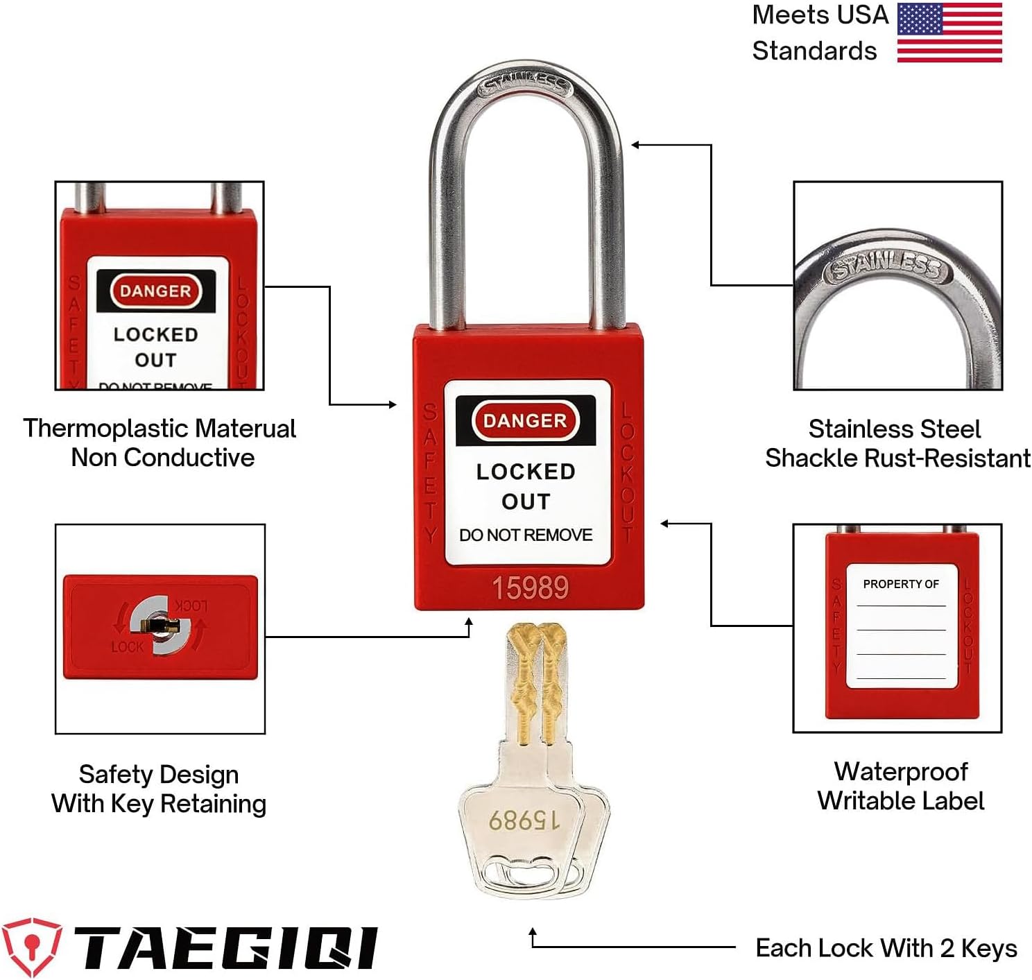 Lockout Tagout Locks Set, Keyed Different 2 Keys Per Lock, OSHA Compliant Safety Padlocks, Red, 10 Pcs Safety Padlocks with Lock Out Tag Out Tags for Loto Kit Stations and Devices, G01Tags