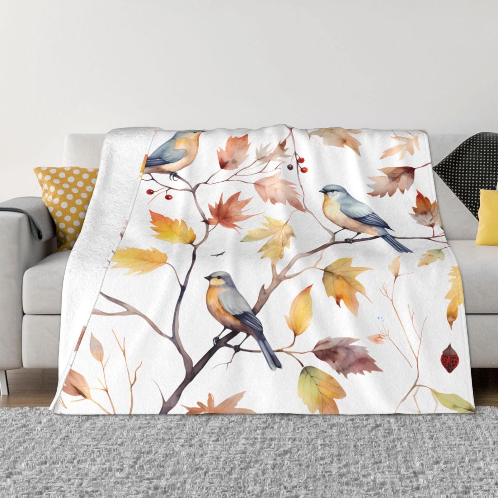 Couverture polaire douce haut de gamme motif colibri aquarelle pour lit 76x102