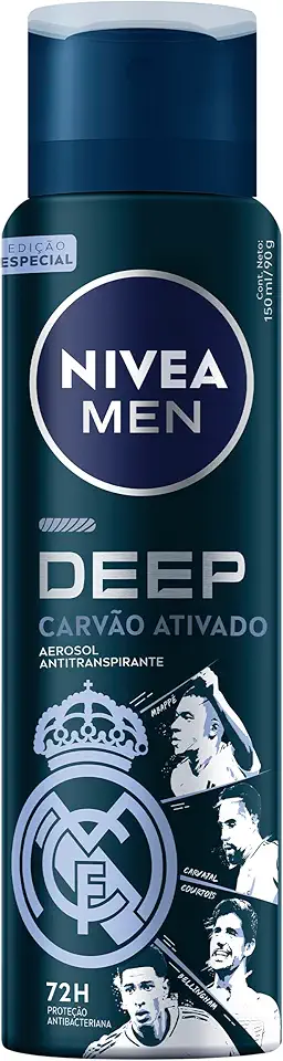 NIVEA MEN Desodorante Antitranspirante Aerossol Masculino Deep Original - Proteção prolongada de 48h, fórmula com carvão ativado, combate impurezas, antibacteriano, perfume prolongado