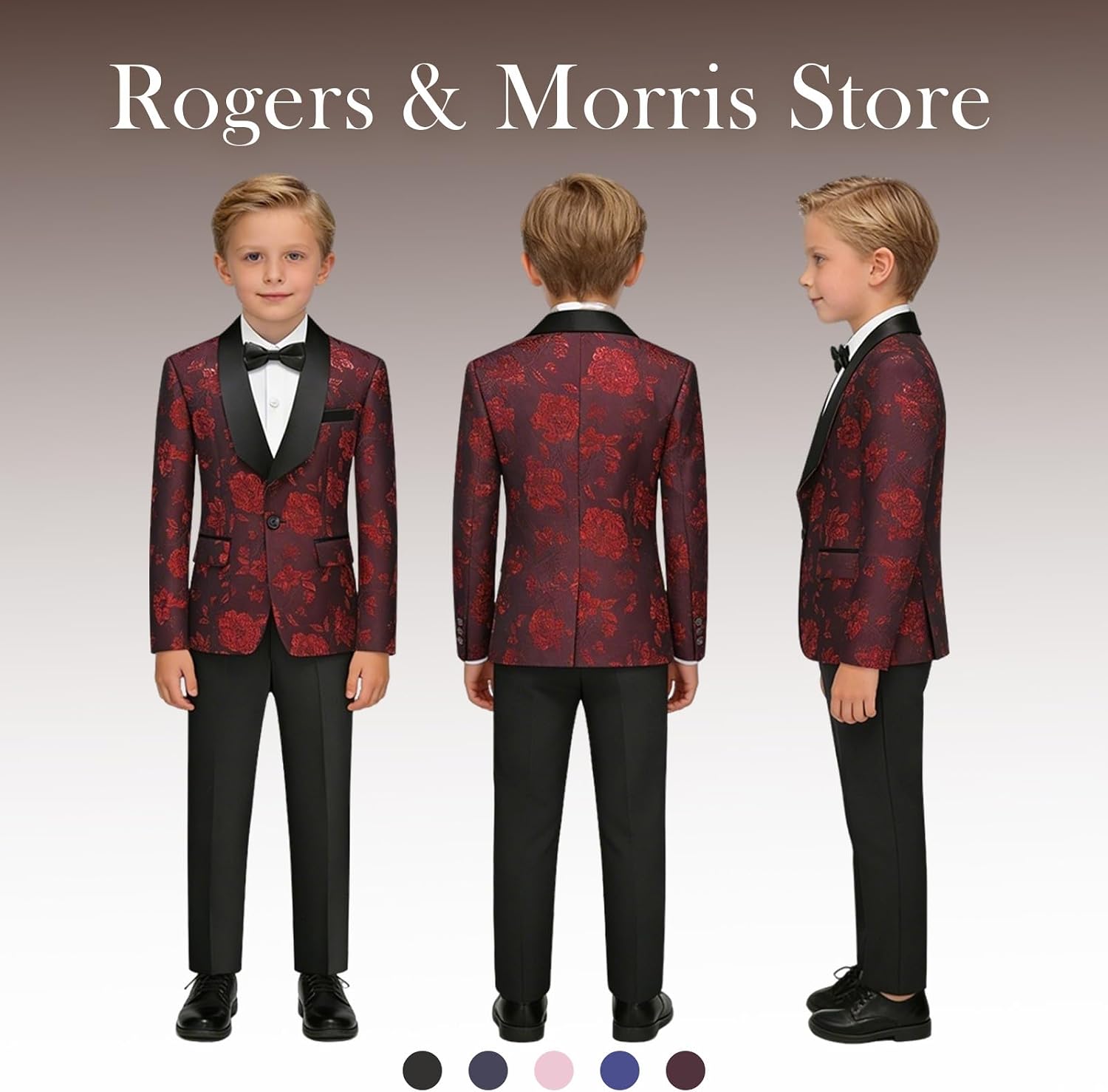 Boy Suit Tuxedo 3 Piece Regular Fit Floral Pattern Blazer Jacket Waistcoat Pants Men Suit Set for Wedding