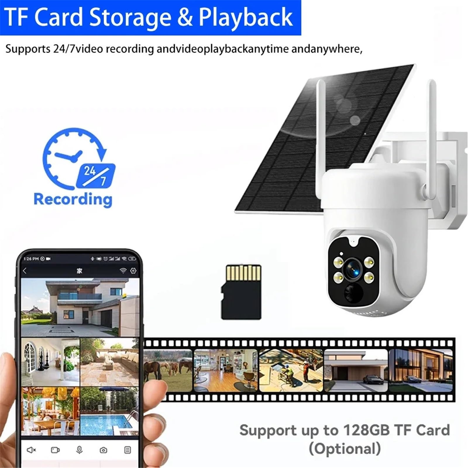 Kamera bezpieczeństwa, Bezprzewodowa kamera bezpieczeństwa 5MP zewnętrzna WiFi zasilana baterią słoneczną Pan/Tilt obróć monitorująca ochrona domu 2.4G(5MP Solar 128G Card)
