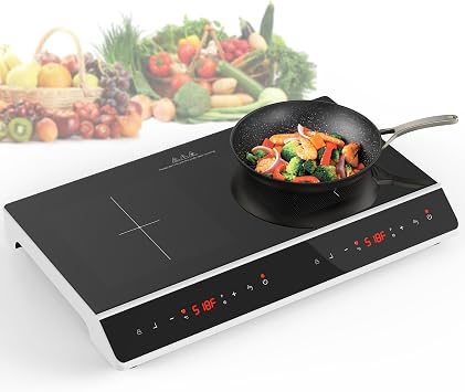 GIHETKUT Double Induction Cooktop, 4000W 2 burner Induction cooktop with LED Touch Screen 9 Levels Settings with Child Safety Lock & Timer 110V Electric burner with hot plate