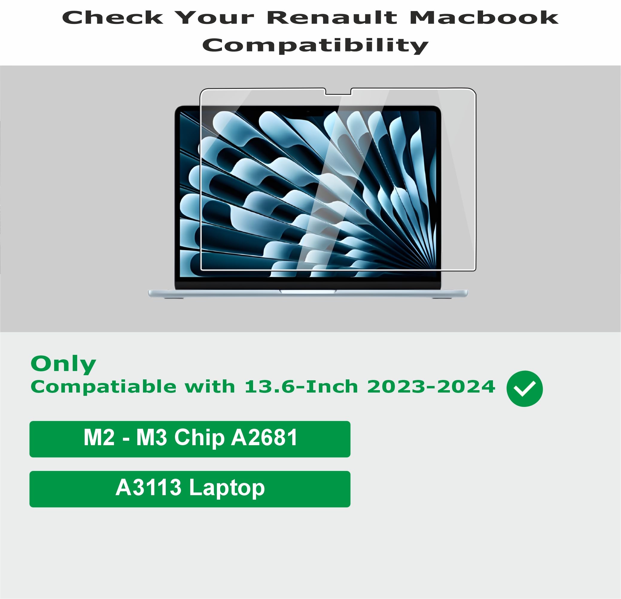 OHAYO Screen Protector Compatible with MacBook Air 13.6 Inch 2022-2026 (Models A2681, A3113, A3240, A3449) Compatible with M2, M3, M4 & M5 Chip MacBook Air Laptop, Military Strength, 9H Hardness, Scratch Resistant, Bubble Free, Anti-Fingerprint, Ultra HD Clear, Not Tempered Glass — Amazon image 2