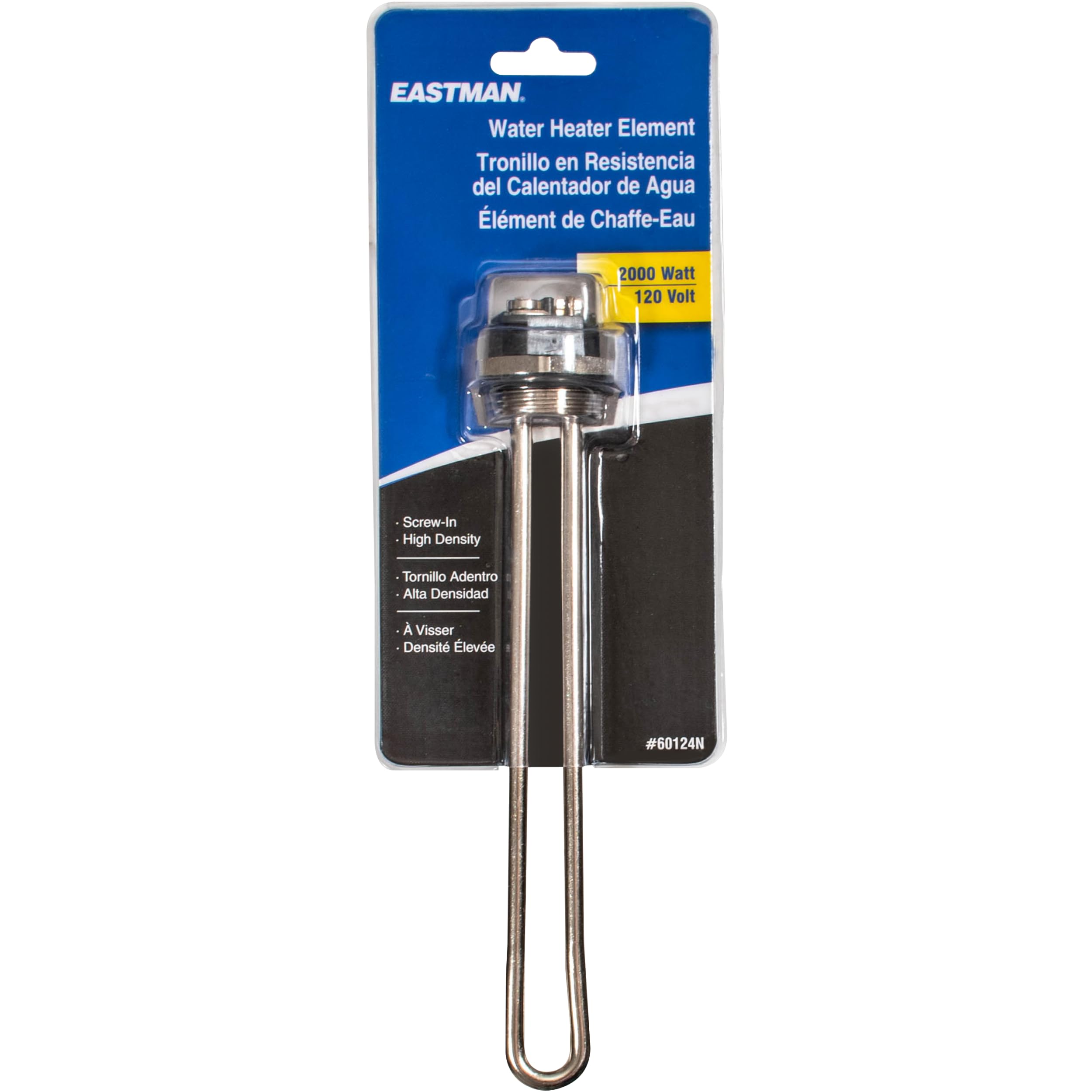 Eastman 120V x 2000W Straight Electric Water Heater Element High Watt Density, Hot Water Heating Element with Copper Sheath, Screw Mount & Gasket, 60124N