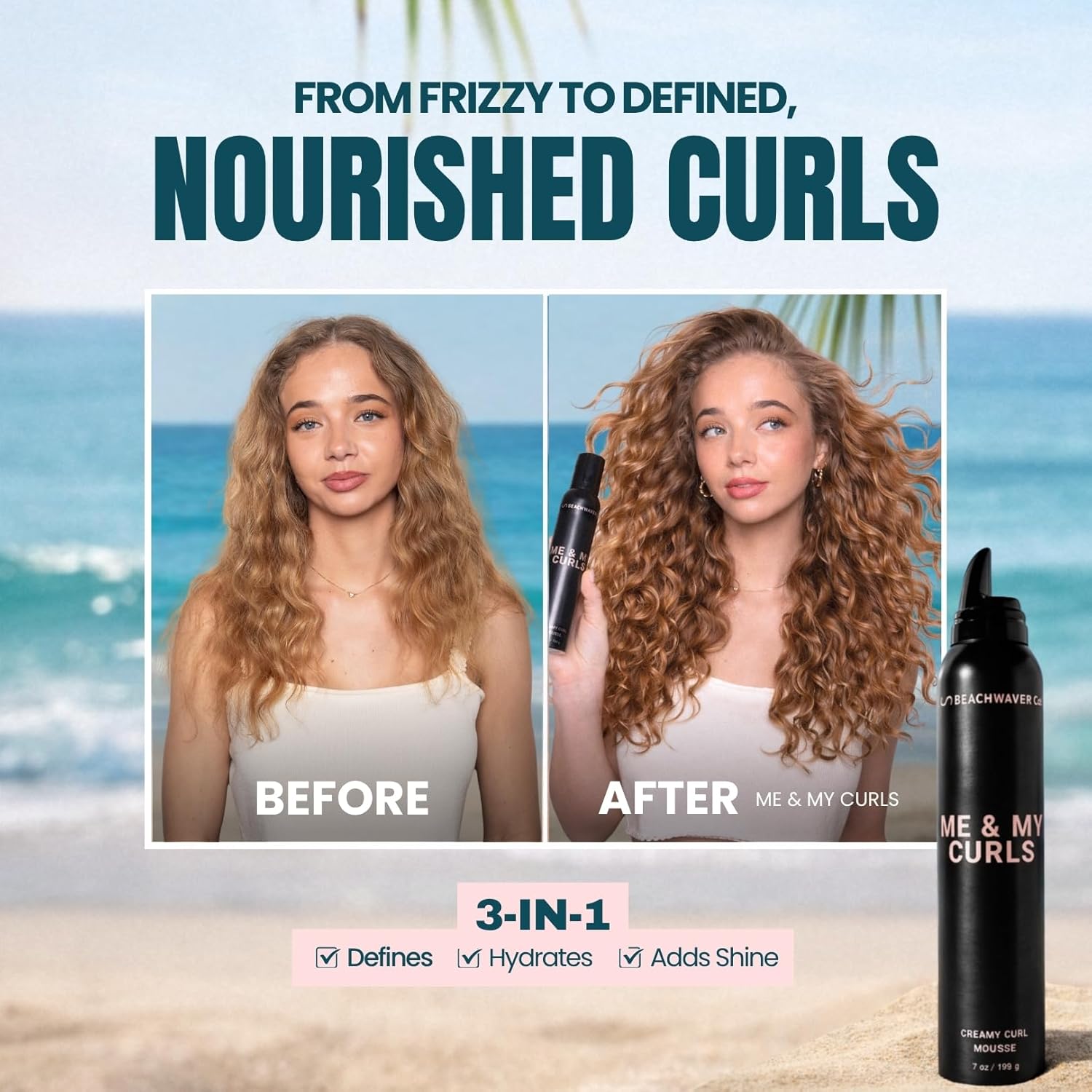 The Beachwaver Co. Me & My Curls Creamy Curl Mousse - Full Size (7 Oz) | Lightweight, Creamy Vegan Mousse For Curls, Coils, and Waves - Defines Natural Texture and Enhances Shine | Bondi Beach Day