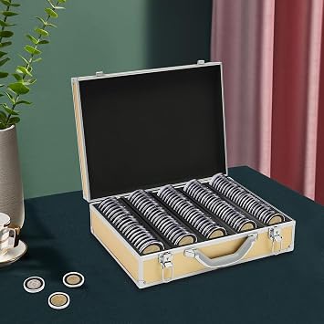 Storage Box for 100 Graded Coin Slabs - Trays for PCGS, NGC & More, Holder Display Case, Collection Supplies (Gold)