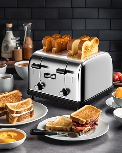 Miniatura 5 de WantJoin Tostadora comercial de 4 rebanadas  225 rebanadashora 1800 W, ranuras anchas emergentes de 6 niveles con bandeja extraíble para migas,