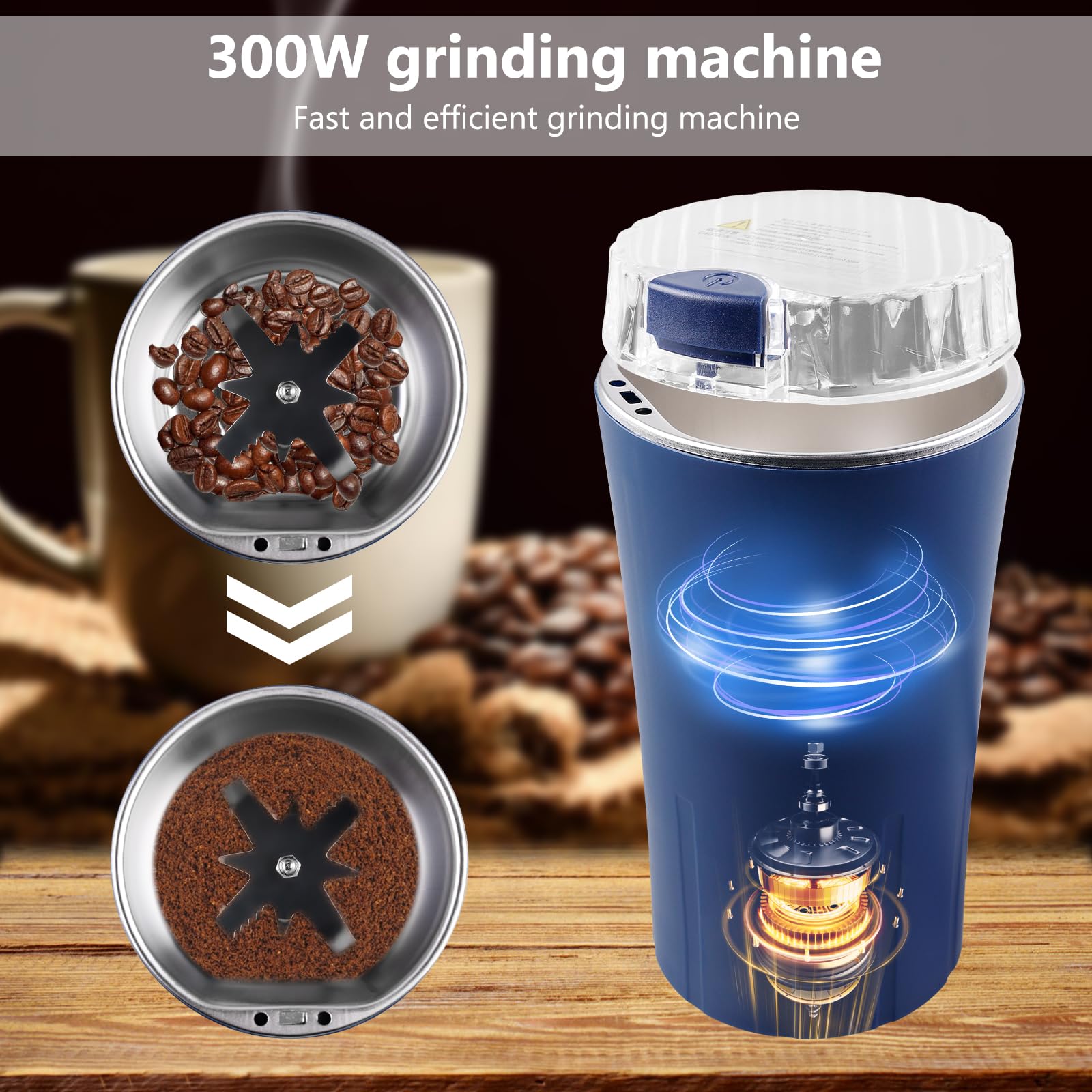 Macina Caffè Elettrico Macinacaffè: Macinino Caffè 300W, Macina Spezie Elettrico con Lama in Acciaio Inossidabile, Coffee Grinder, Macinino per Semi di Lino, Pepe, Sale, Noci, Cereali