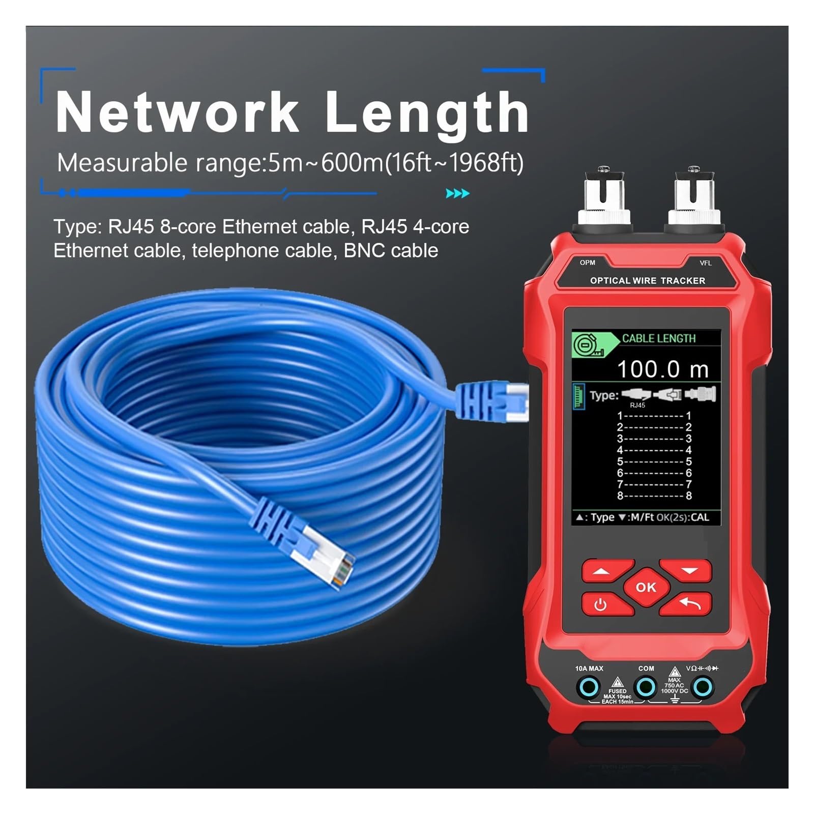 Multifunktionaler Netzwerkkabeltester Multimeter Optischer Leistungsmesser Fehlerorter 4 In 1 Leicht Und Tragbar