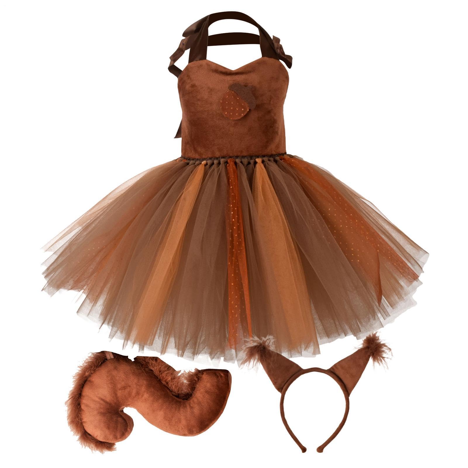 Kostium wiewiórki na Halloween dla dzieci, Kostium wiewiórki dla małych | Kostium Cosplay z motywem zwierzęcym, sukienka Tutu z opaską na uszy, dla dziewczą