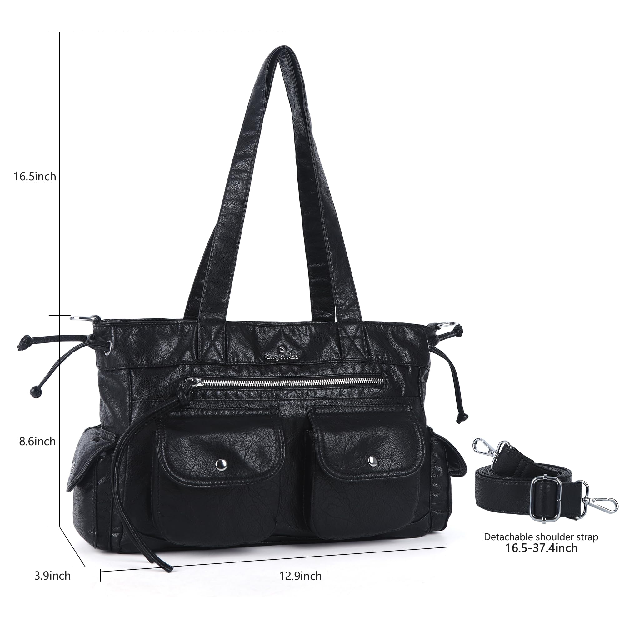 Angel Kiss Borse da donna in morbida pelle vegana, tasche multiple, borse a tracolla da donna spaziose con cerniere
