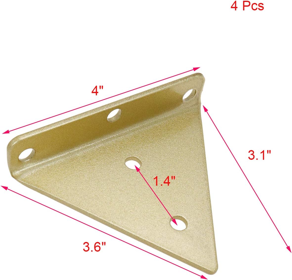 Geesatis 4 Pcs Wall Mounted Shelving Brackets Triangle Support Shelf Bracket Heavy Duty Hanging Bracket, with Mounting Screws, Gold