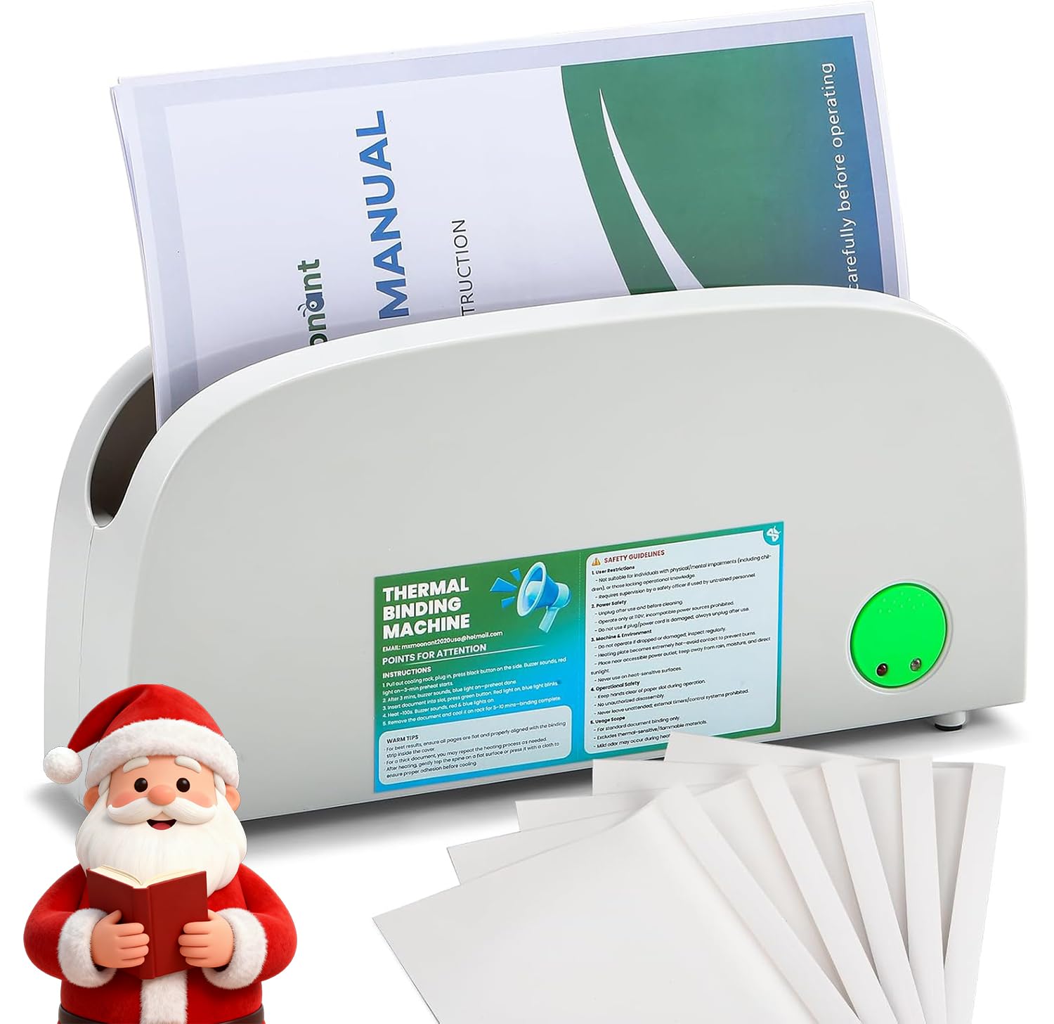 Machine à reliure thermique Mxmoonant pour papier A4 A5 Letter, épaisseur 33 mm, préchauffage 3 min, design compact avec support de refroidissement et 5 couvertures