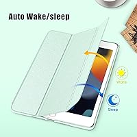 Vista 9 de DTTO Funda de cuero para iPad de 9ª/8ª/7ª generación de 10.2 pulgadas 2021/2020/2019 con funda delgada de triple pliegue con patrón de seda, verde