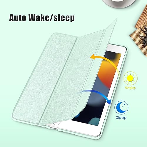 Miniatura 9 de DTTO Funda de cuero para iPad de 987 generación de 10.2 pulgadas 202120202019 con funda delgada de triple pliegue con patrón de seda, verde y verde