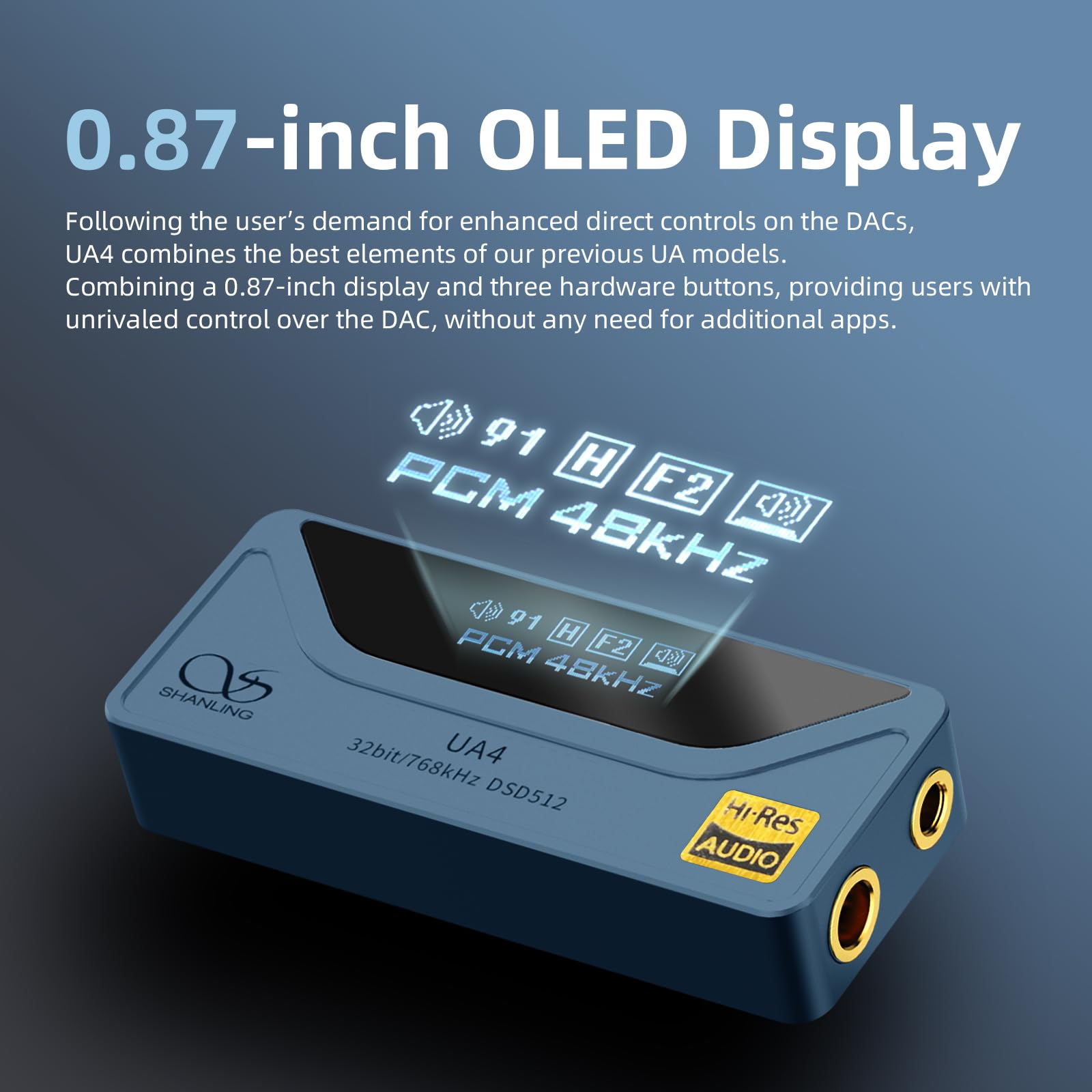 SHANLING Amplificador de auriculares UA4, amplificador DAC USB portátil, compatible con MQA 16X, 768 kHz DSD512, alta potencia de conducción para Android/iOS/Mac/Windows, control de volumen dongle,