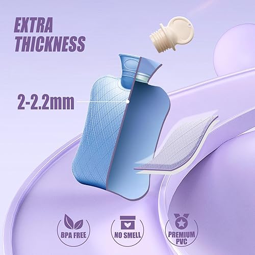 Miniatura 4 de FORICOM Botella de agua caliente con tapa, bolsa de agua caliente grande de 1.8 L para aliviar el dolor, calentador de pies de manos, regalo para