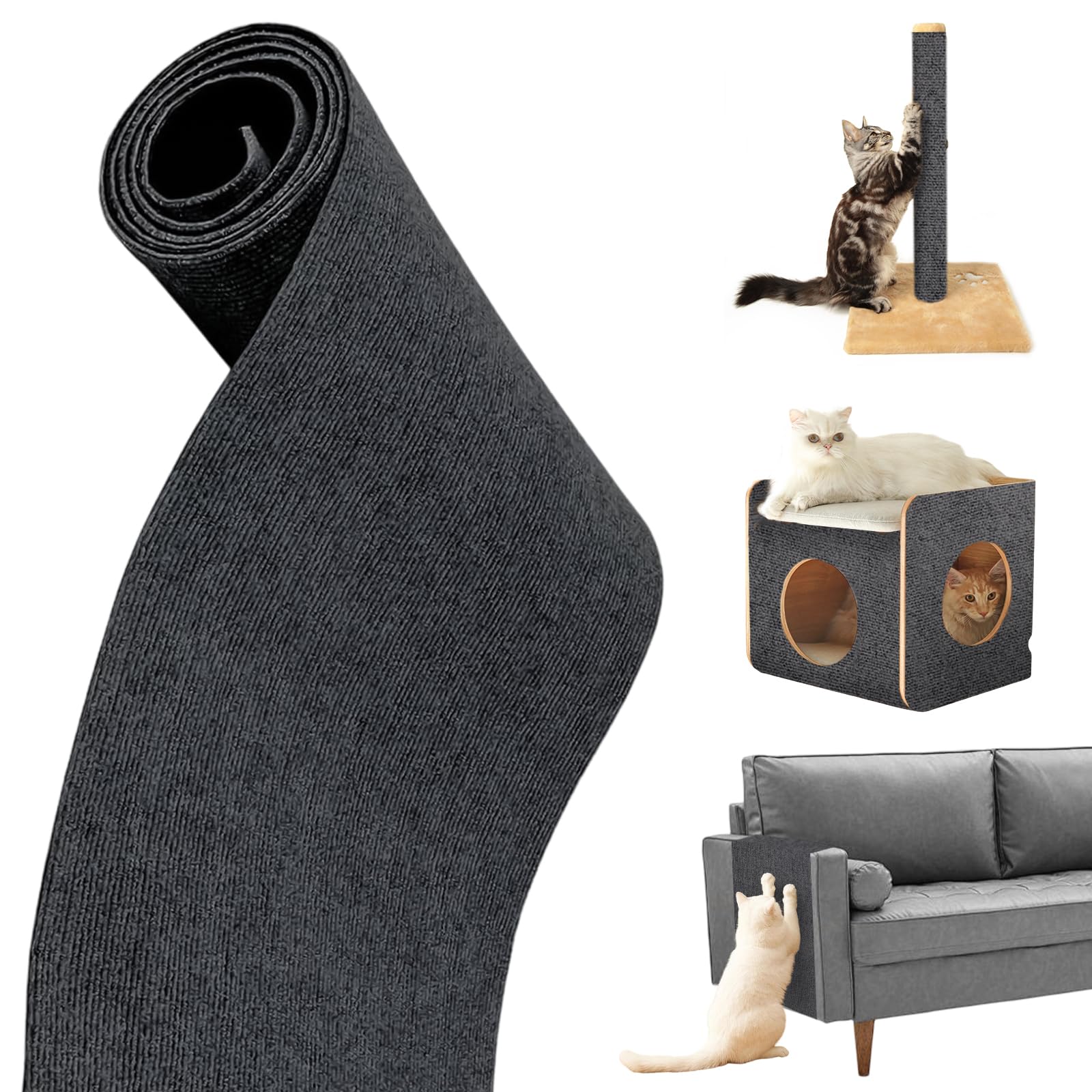 Tappetino Antigraffio Autoadesivo Per Gatti, Tappeto dellyy Tiragraffi Gatti, Diy Climbing Cat Scratcher Adesivo, Ritagliabili Tiragraffi Adesivo Rotolo, Protegge Divani (Grigio scuro, 100×40cm)