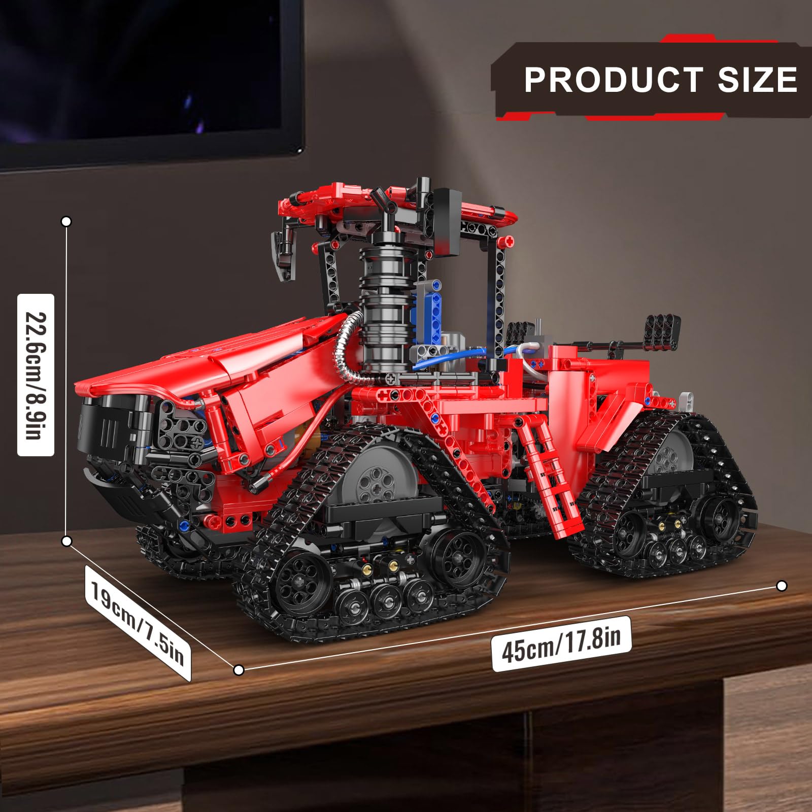 Mould King 18020 - Trattore radiocomandato MOC, trattore elettrico a catena con 4 motori, set di modellini STEM, adatto per la tecnologia degli amanti delle macchine agricole (1698 pezzi), rosso