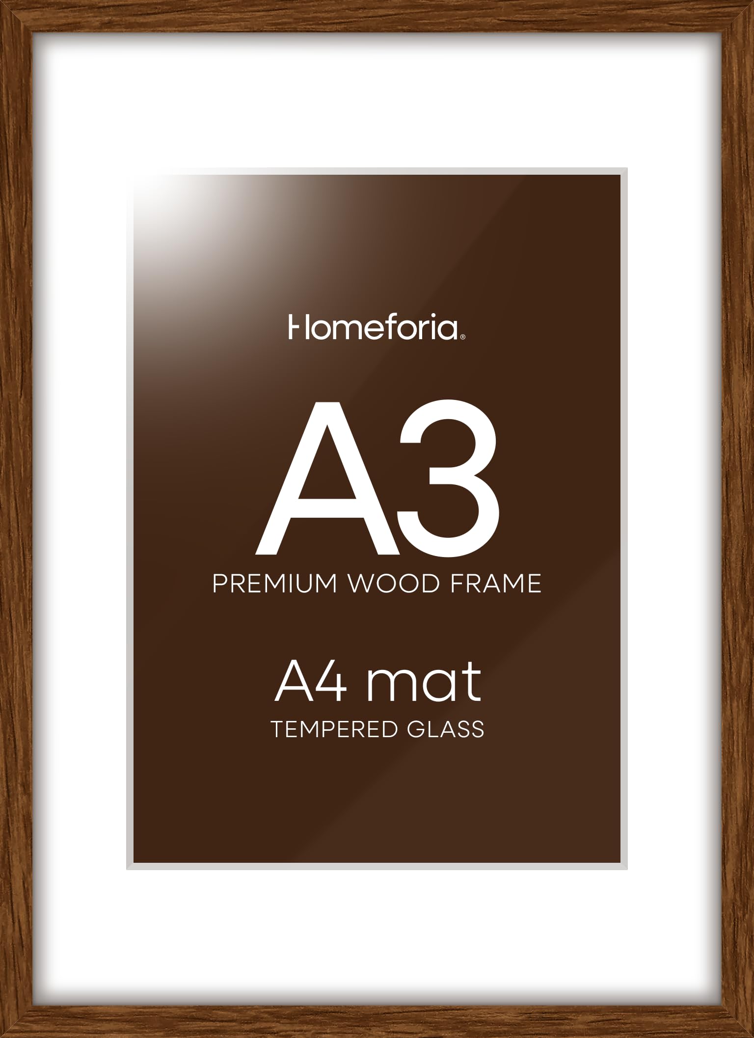Homeforia A3 Brown Oak Picture Frame, High-End Wood, A4 Mat, Glass | High End Solid Oak Wood, Tempered Glass, Acid-Free A4 Removable Mat, A3 Edge-to-Edge Display, Wall Kit, Set Of 3