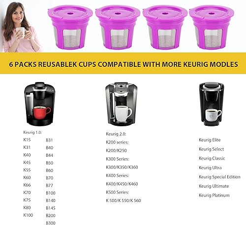 Miniatura 2 de MaxRona - Tazas K reutilizables para Keurig 2.0 y 1.0, paquetes de 8 cápsulas de café reutilizables universales, filtro de café K Cups recargables