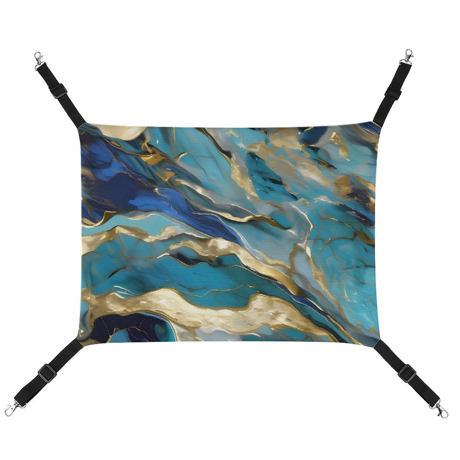 Hamac pour chat réglable et respirant azurite bleu et feuille d'or